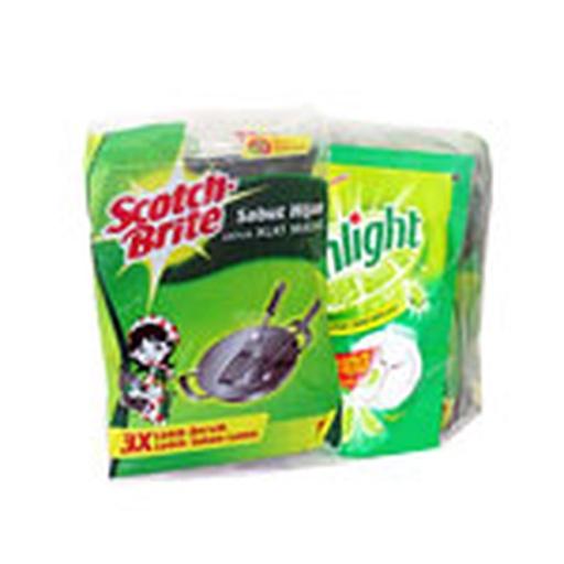 3M SCOURER PADS 6 PCS 1D10+SUNLIGHT105ML - Beli di Lotte Grosir